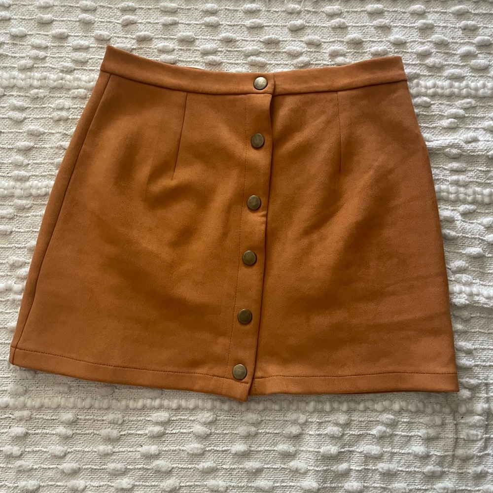 SHEIN Button-Front Mini Skirt in Cognac Brown